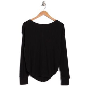 Sage Venture Waffle Long Sleeve Top in Black V-Back Small